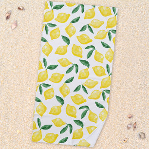 Watercolor Lemon Mediterranean Citrus Beach Towel