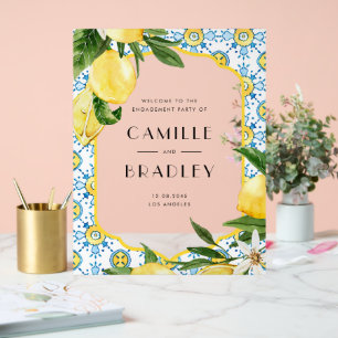 Watercolor Lemon Mediterranean Engagement Party Acrylic Sign