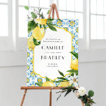 Watercolor Lemon Mediterranean Engagement Party Poster<br><div class="desc">Add a fresh and vibrant touch to your engagement party with this customisable engagement welcome sign featuring a beautiful watercolor lemon design. The engagement sign is perfectly accented by a stunning blue, yellow, and white Moroccan tile pattern, creating a warm, inviting atmosphere for your special day. Whether you're celebrating in...</div>
