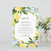 Watercolor Lemon Mediterranean Pattern Menu Card
