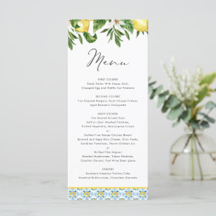 Watercolor Lemon Mediterranean Pattern Wedding Menu