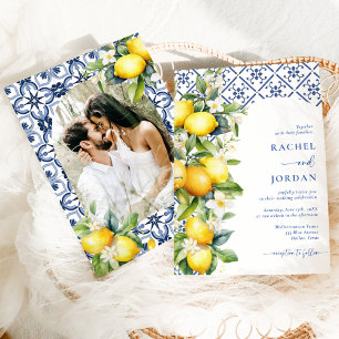 Watercolor Lemon Mediterranean Photo Wedding Invitation