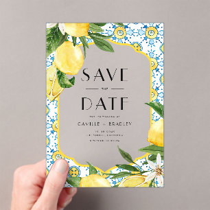 Watercolor Lemon Mediterranean Save the Date Acrylic Invitations