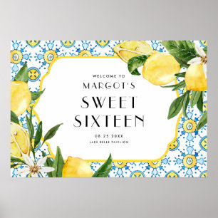 Watercolor Lemon Mediterranean Sweet Sixteen Poster