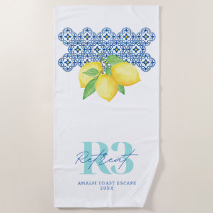 Watercolor Lemon Mediterranean Tile Logo Beach Towel