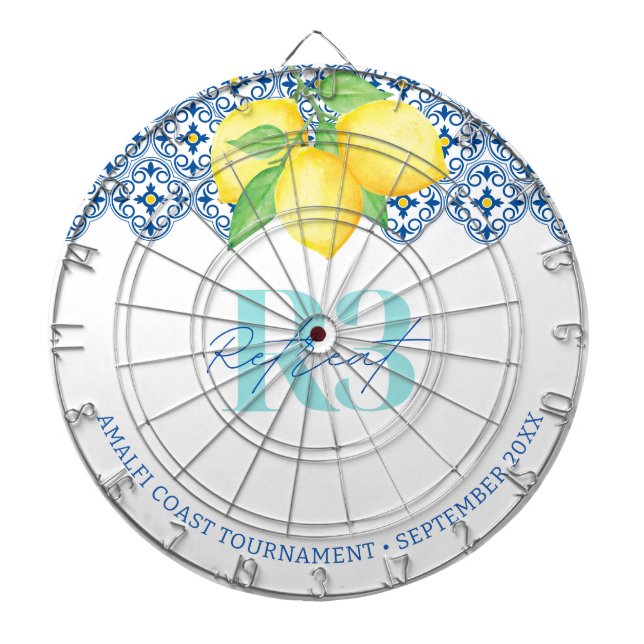 Watercolor Lemon Mediterranean Tile Logo Dartboard (Front)