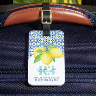Watercolor Lemon Mediterranean Tile Logo Luggage Tag
