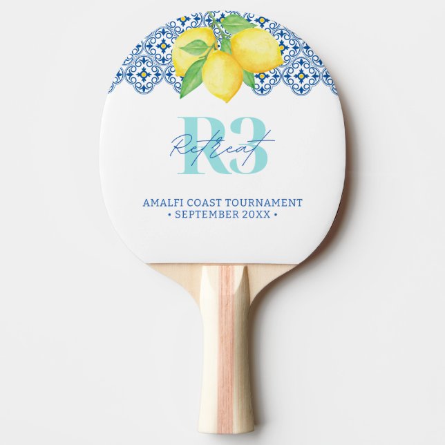 Watercolor Lemon Mediterranean Tile Logo Ping Pong Paddle (Front)