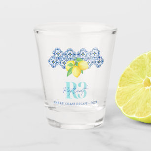 Watercolor Lemon Mediterranean Tile Logo Shot Glass