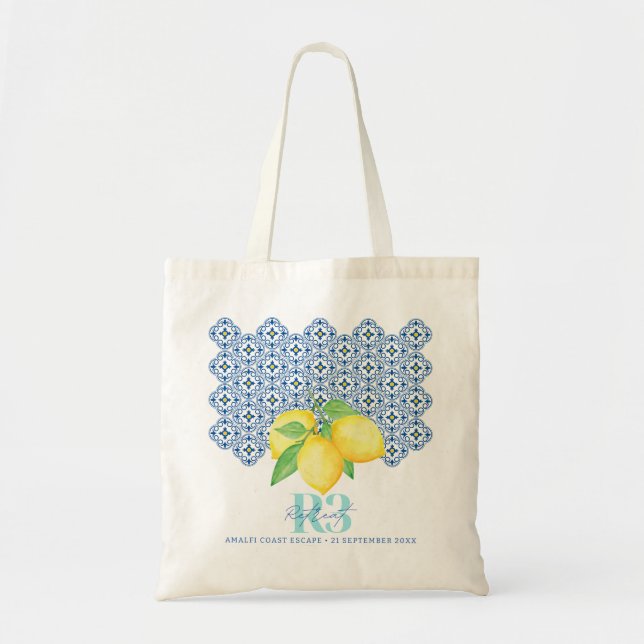Watercolor Lemon Mediterranean Tile Logo Tote Bag (Front)