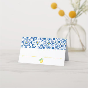 Watercolor Lemon Mediterranean Tile Wedding Place Card