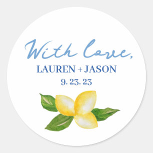 Watercolor Lemon Mediterranean Wedding Favour Classic Round Sticker