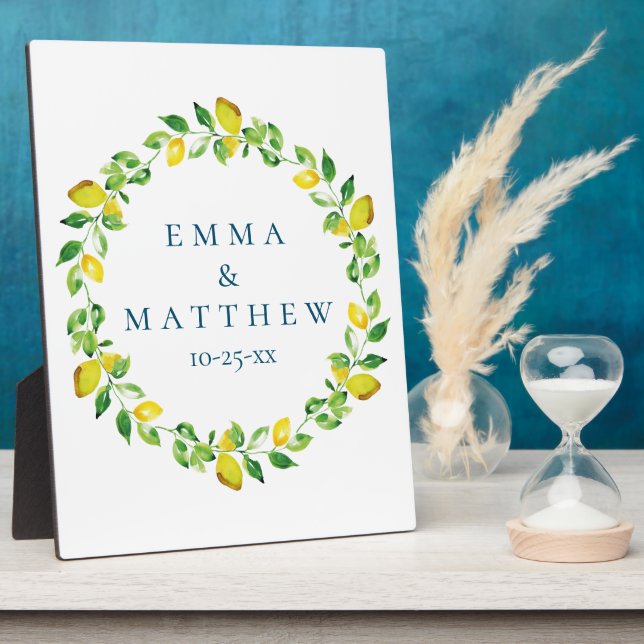 Watercolor Lemon Mediterranean Wedding Logo Plaque (Side)