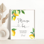 Watercolor lemon Mimosa bar Poster<br><div class="desc">Citrus,  watercolor lemon Mimosa bar sign. 
Matching items available.</div>