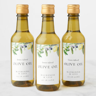 Watercolor Lemon Olive Oil Bottle Fovor Label