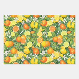 Watercolor Lemon, Orange, and Lime Citrus Wrapping Paper Sheet