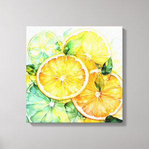 Watercolor Lemon Orange Lime Botanical Kitchen Canvas Print