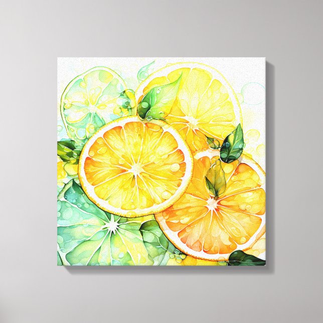 Watercolor Lemon Orange Lime Botanical Kitchen Canvas Print (Front)
