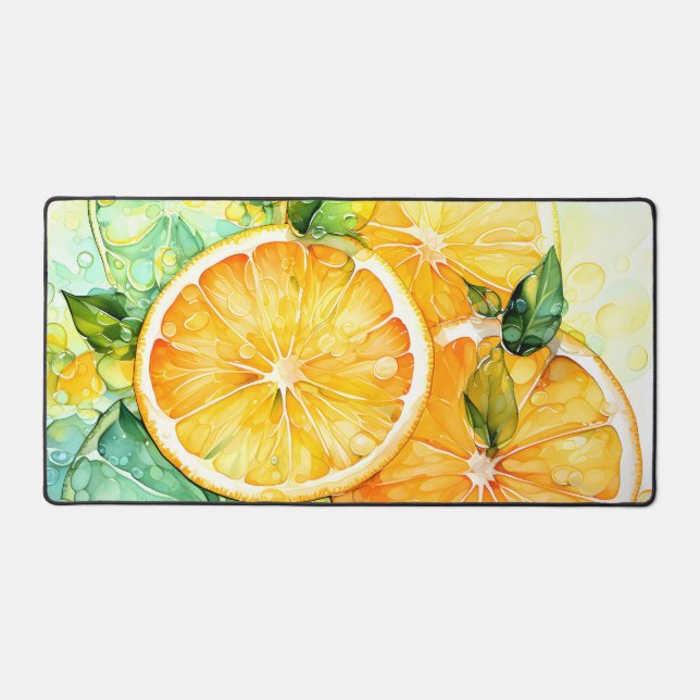 Watercolor Lemon Orange Lime Botanical Kitchen Desk Mat (Front)