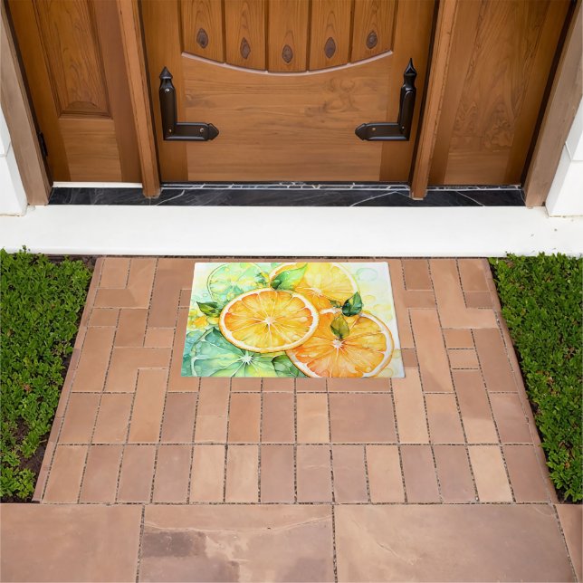 Watercolor Lemon Orange Lime Botanical Kitchen Doormat (Outdoor)