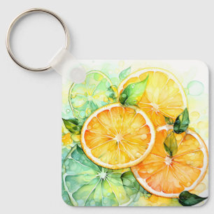 Watercolor Lemon Orange Lime Botanical Kitchen Key Ring