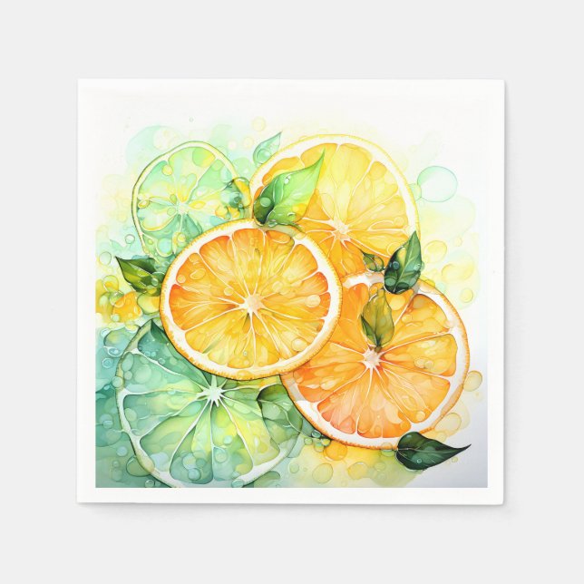 Watercolor Lemon Orange Lime Botanical Kitchen Napkin (Front)