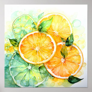 Watercolor Lemon Orange Lime Botanical Kitchen Poster