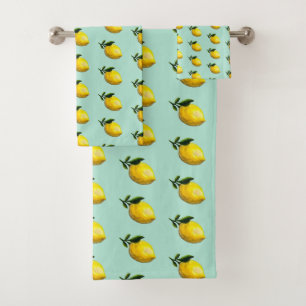 Watercolor lemon painting bath towel set