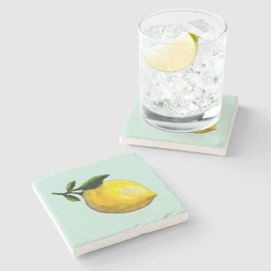 Watercolor lemon painting  stone coaster