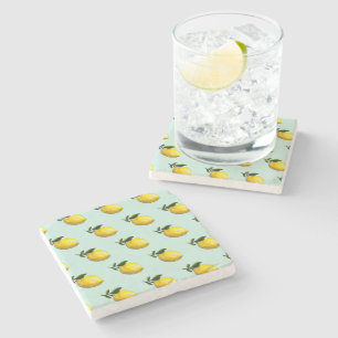 Watercolor lemon painting stone coaster