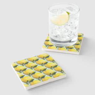 Watercolor lemon painting stone coaster