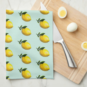 Watercolor lemon painting tea towel