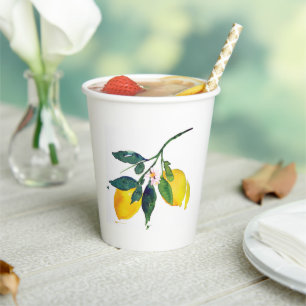 Watercolor Lemon Paper Cups