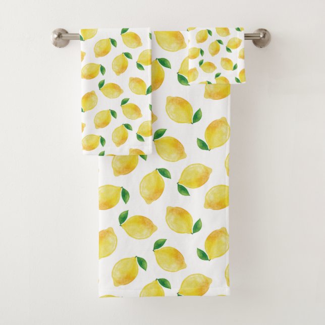 Watercolor Lemon Pattern Bath Towel Set (Insitu)
