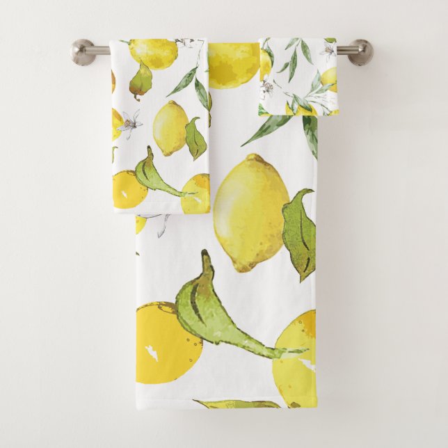 Watercolor Lemon Pattern Bath Towel Set (Insitu)