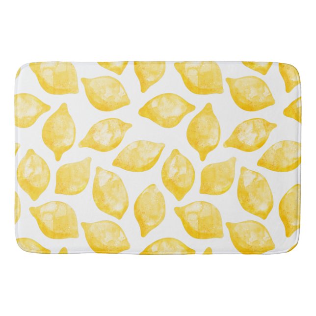 Watercolor Lemon Pattern Citrus Bath Mat (Front)