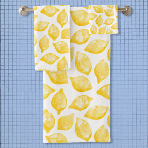 Watercolor Lemon Pattern Citrus Bath Towel Set