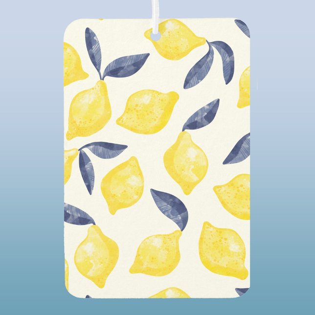 Watercolor Lemon Pattern Citrus Car Air Freshener (Blue and yellow watercolor citrus lemon pattern air freshener for your vehicle)