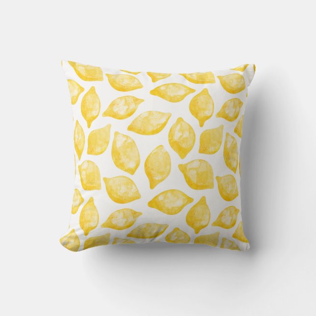 Watercolor Lemon Pattern Citrus Cushion (Front)