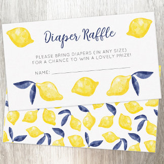Watercolor Lemon Pattern Citrus Diaper Raffle Enclosure Card
