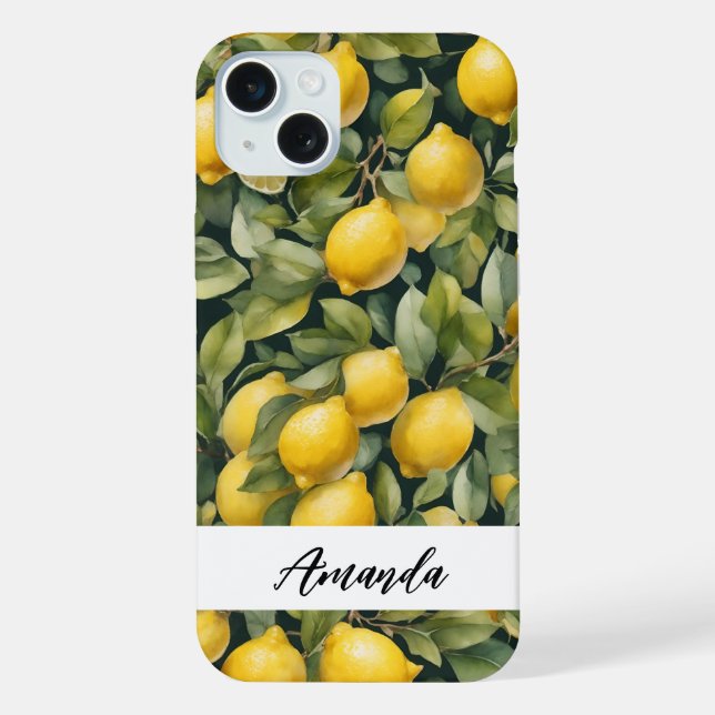 Watercolor Lemon Pattern Citrus iPhone Case (Back)