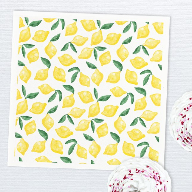 Watercolor Lemon Pattern Citrus Napkin (Green yellow and white watercolor lemon pattern paper napkin)