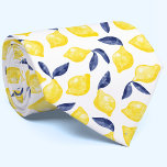 Watercolor Lemon Pattern Citrus Neck Tie<br><div class="desc">Pretty watercolor citrus lemon pattern in yellow with navy blue leaves on a white background for a fruity summer shot of visual Vitamin C. Original art by Nic Squirrell.</div>