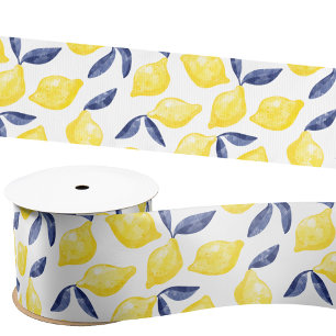 Watercolor Lemon Pattern Citrus Satin Ribbon