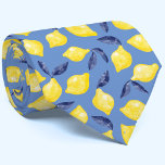 Watercolor Lemon Pattern Citrus Tie<br><div class="desc">Pretty watercolor citrus lemon pattern in yellow with navy blue leaves on a blue background for a fruity summer shot of visual Vitamin C. Original art by Nic Squirrell.</div>