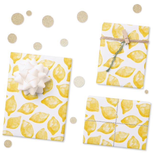 Watercolor Lemon Pattern Citrus Wrapping Paper Sheet (Watercolor lemon pattern gift wrap paper sheets)