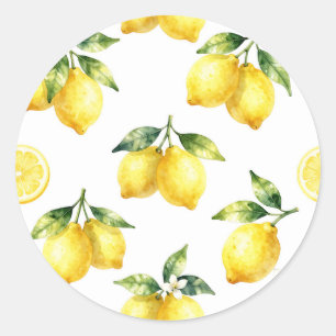Watercolor Lemon Pattern Classic Round Sticker