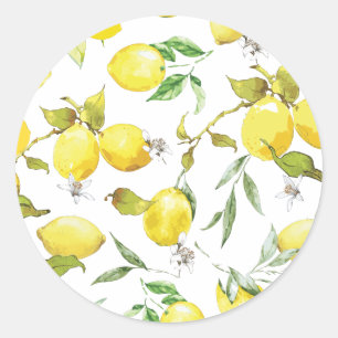 Watercolor Lemon Pattern Classic Round Sticker