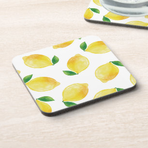 Watercolor Lemon Pattern Coaster
