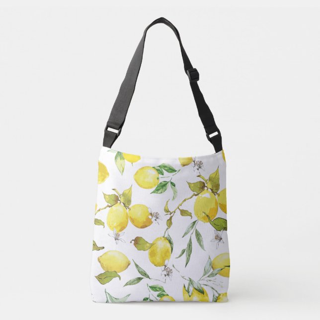 Watercolor Lemon Pattern Crossbody Bag (Front)